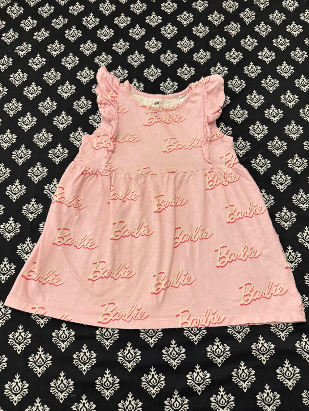 H&M Barbie Toddler Girls Pink Dress Size 2T 100% Cotton Ruffle Sleeve Play Dress